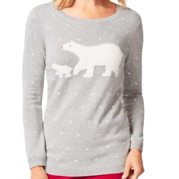 Talbots Sweaters - Talbots Women's 1X Grey Pull-over Fuzzy Polar Bear Sweater Long-Sleeve Pre-owned